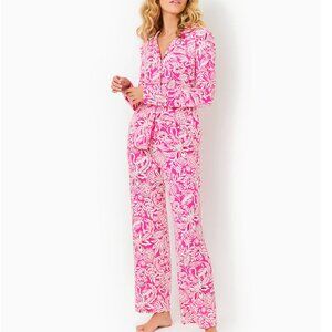 Lilly Pulitzer PJ Knit LS Top &.Pant Set Passion Fruit Pink Absolutely Flamazing